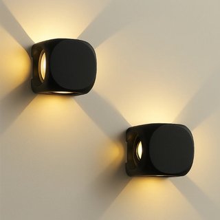 Set 2 Applique da Muro 4 Led Lampada a Parete Nera Luce