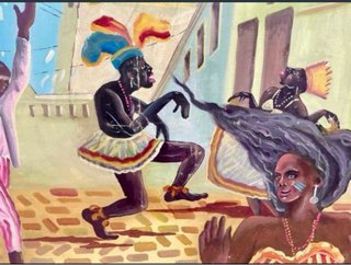 Cuadro antiguo con escena fiesta cubana