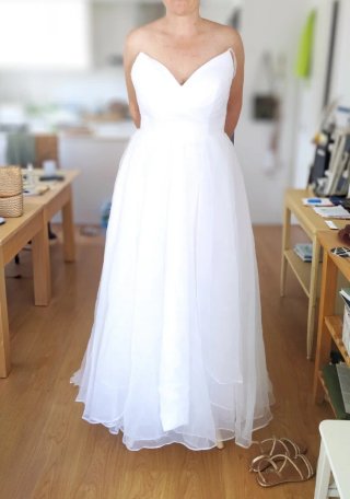 XL 44/46 Vestido drapeado blanco