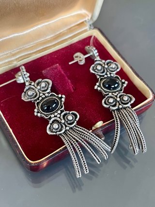 Orecchini vintage argento 925 con pietre nere