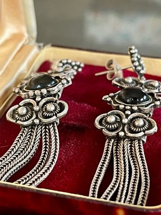Orecchini vintage argento 925 con pietre nere