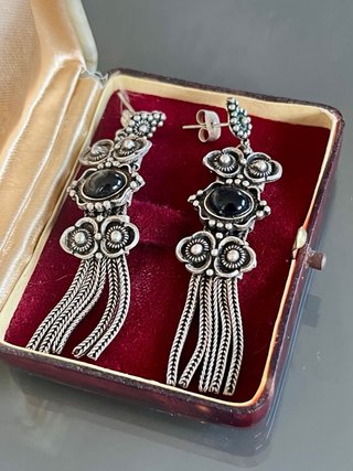 Orecchini vintage argento 925 con pietre nere