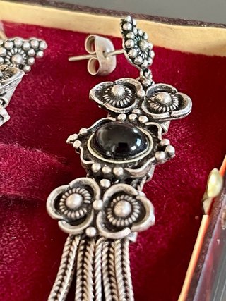 Orecchini vintage argento 925 con pietre nere