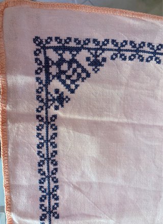 Runner vintage anni '70 rosa cipria ricamato