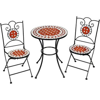 set di tavolo e sedie con mosaico, 2 sedie + tavolo Ø 60 cm