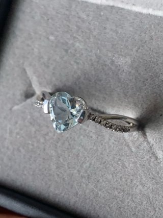 Anillo Plata Aguamarina Corazón Ajustable