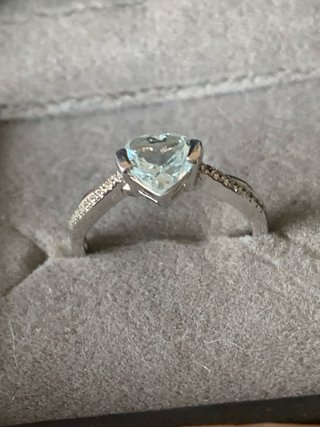 Anillo Plata Aguamarina Corazón Ajustable