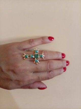 Anello Croce Regolabile Verde Oro
