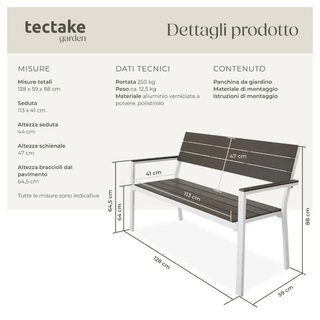 Panchina da giardino Line a 2 posti con telaio in alluminio