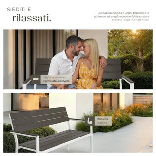 Panchina da giardino Line a 2 posti con telaio in alluminio