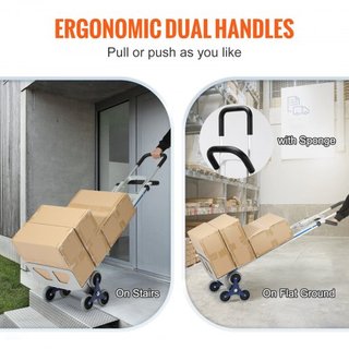 Carro de Escalera, Capacidad de Carga de 249.5 kg, Carretilla de Aluminio con Doble Mango, Estructura Integrada y Ruedas de Goma Antideslizantes, Escalador Multifuncional para Almacén, Compras, Ae...