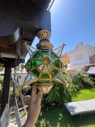 Farol colgante estrella verde y dorado