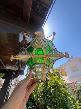 Farol colgante estrella verde y dorado