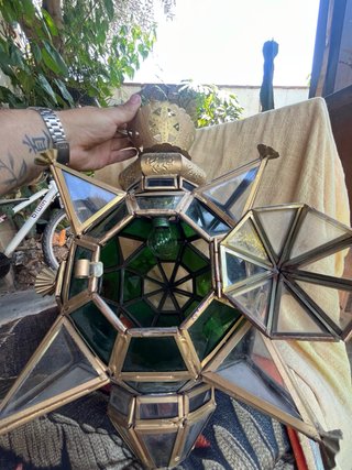 Farol colgante estrella verde y dorado