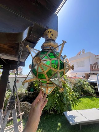 Farol colgante estrella verde y dorado