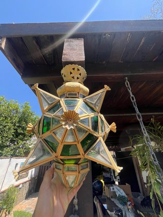 Farol colgante estrella verde y dorado