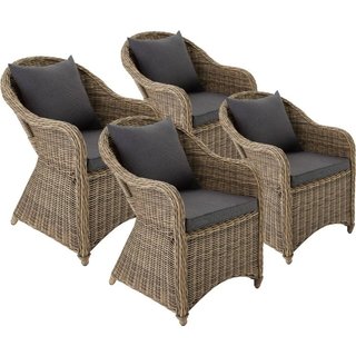 4 poltrone in rattan con struttura in alluminio, cuscini di