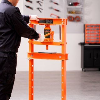 Hidráulico, Prensa de Taller de Marco en H de 12 Toneladas, Placas de Estampado, Altura de Mesa de Trabajo Ajustable para Doblado o Enderezado de Metal, Talleres de Garaje o Hogares, Naranja