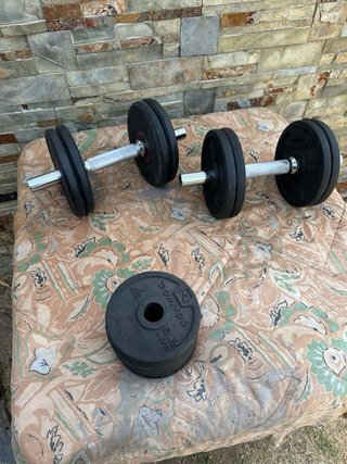 Pesas de gimnasio (2 mancuernas  16 discos
