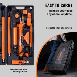 Kit Porta Poder de 10 Toneladas, Cilindro Hidráulico con Bomba, Gato de Coche con Manguera de Aceite de 4.6 ft/1.4 m, Herramienta de Reparación de Marco Doblado con Estuche de Almacenamiento para ...