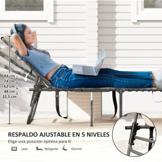 Tumbona plegable con bolsillo lateral y bandeja