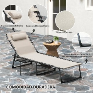 Tumbona plegable con bolsillo lateral y bandeja