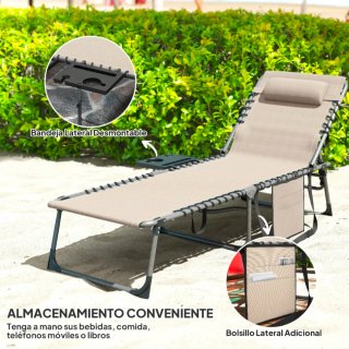 Tumbona plegable con bolsillo lateral y bandeja