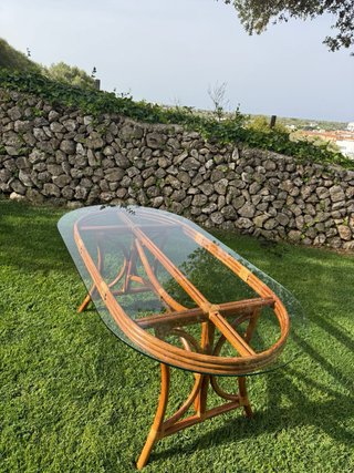 Mesa mimbre Ovalada con Cristal