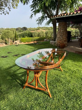 Mesa mimbre Ovalada con Cristal