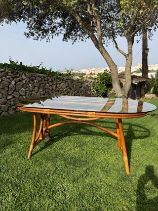 Mesa mimbre Ovalada con Cristal