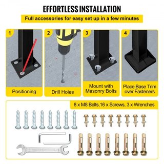 Pasamanos Transicional de 3 Pasos Se Adapta a 1 o 3 Pasos Pasamanos de Escalera Mate Pasamanos de Hierro Forjado con Kit de Instalación Pasamanos para Escaleras Exteriores (No Ajustable) (Negro)