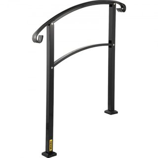 Pasamanos Transicional de 3 Pasos Se Adapta a 1 o 3 Pasos Pasamanos de Escalera Mate Pasamanos de Hierro Forjado con Kit de Instalación Pasamanos para Escaleras Exteriores (No Ajustable) (Negro)