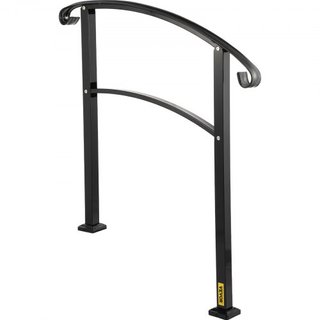 Pasamanos Transicional de 3 Pasos Se Adapta a 1 o 3 Pasos Pasamanos de Escalera Mate Pasamanos de Hierro Forjado con Kit de Instalación Pasamanos para Escaleras Exteriores (No Ajustable) (Negro)