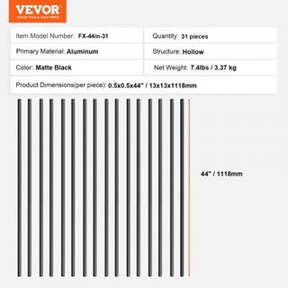 Balustres Metálicos para Escaleras, 44'' x 0.5'' Espigas Decorativas de Aleación de Aluminio, Paquete de 31 Balustres para Deck con Tornillos, Barandilla Recta Hueca Clásica Recubierta de Polvo Ne...