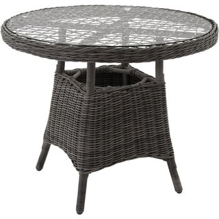 Tavolo da giardino in rattan e alluminio con piano in vetro