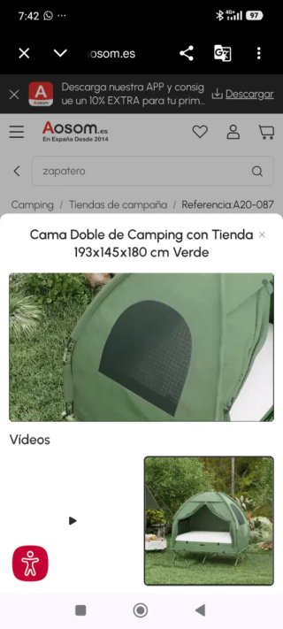 Tienda de campaña con cama elevada