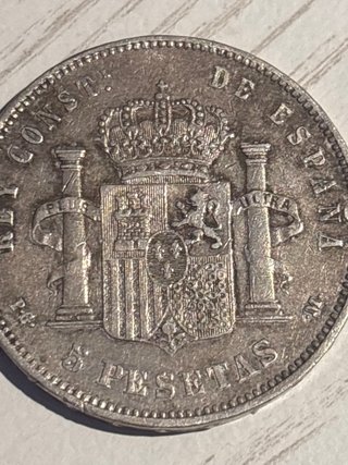 Moneda 5 Pesetas España 1892 PG. Plata.