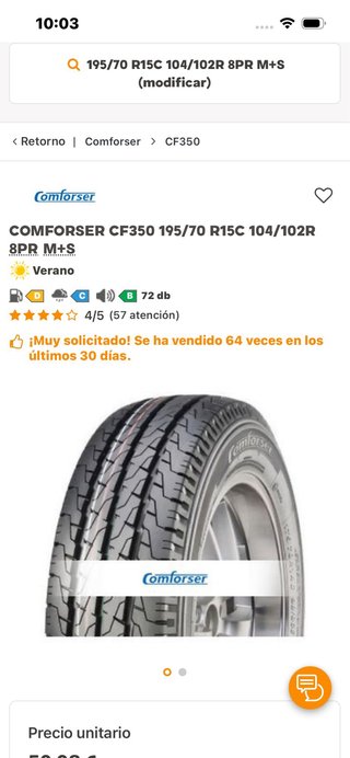 Neumático Comforser 195/70R15C CF350 Van