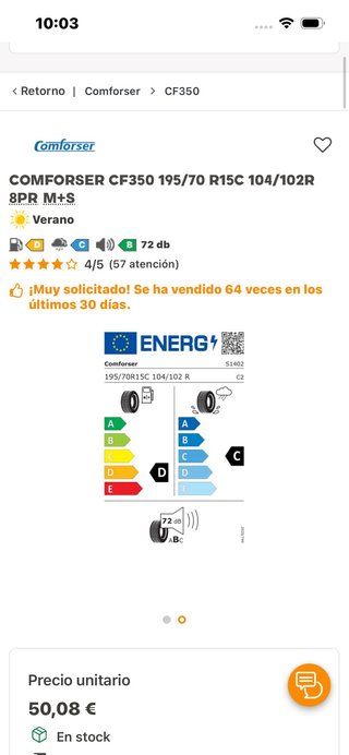 Neumático Comforser 195/70R15C CF350 Van