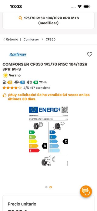 Neumático Comforser 195/70R15C CF350 Van