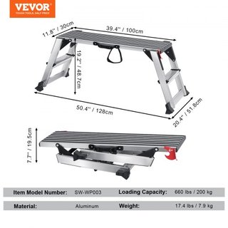 Plataforma de Trabajo Plegable, Capacidad de Carga de 299.4 kg, Escalera de Aluminio para Paneles de Yeso, Banco de Trabajo de Alta Resistencia con Pies Antideslizantes, Ideal para Lavar Vehículos...