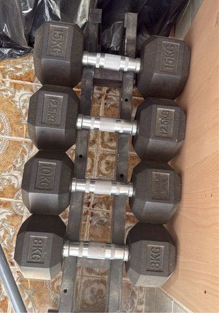 Mancuernas Hexagonales 6-15 kg + Soporte