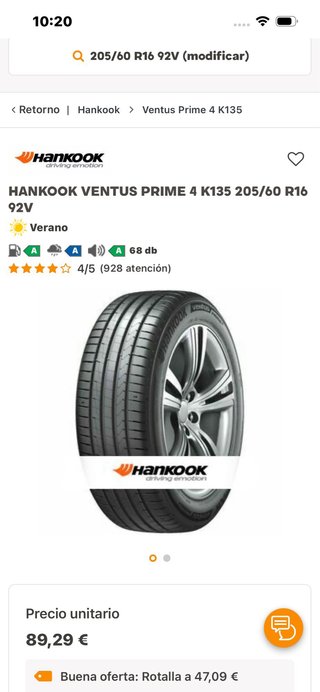 Neumático Hankook Ventus Prime 205/60R16 92V