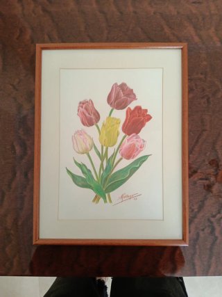Cuadro de tulipanes pintados a mano
