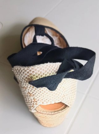 Alpargatas Jacobs mujer con cintas beige/negro