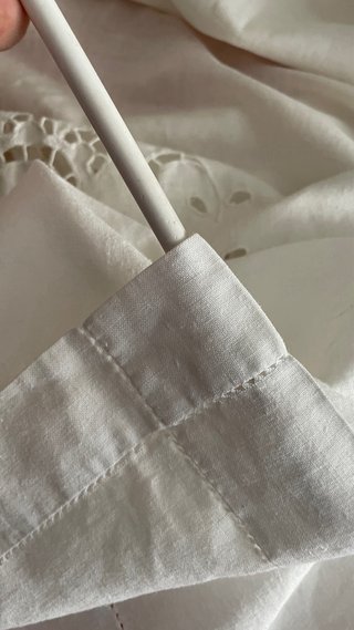 Tenda vintage lino bianco anni '70 ricamo