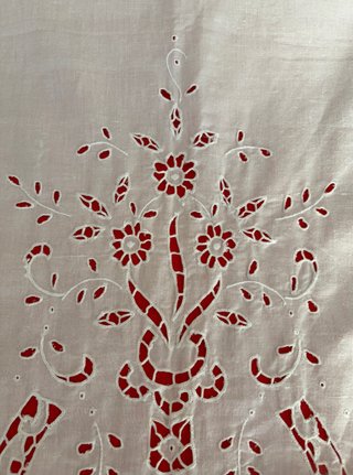 Tenda vintage lino bianco anni '70 ricamo