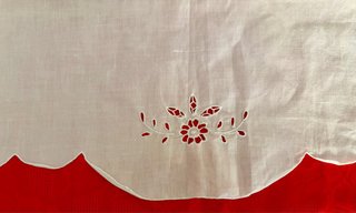 Tenda vintage lino bianco anni '70 ricamo