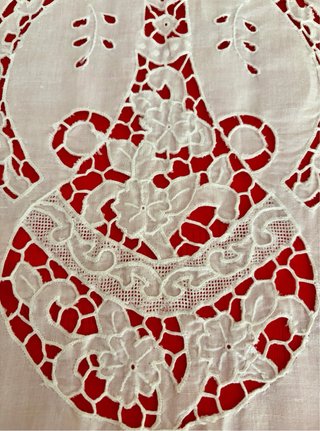 Tenda vintage lino bianco anni '70 ricamo