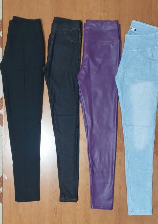 Lote 4 leggings mujer M/L - efecto cuero y denim